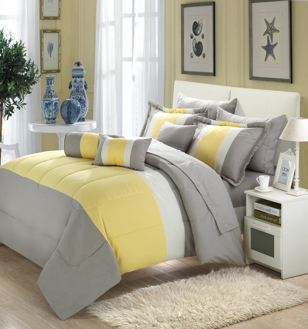 Chic Home Sebastian 10-piece Bed in a Bag Comforter Set with 4-piece sheet set, Queen Size, Yellow