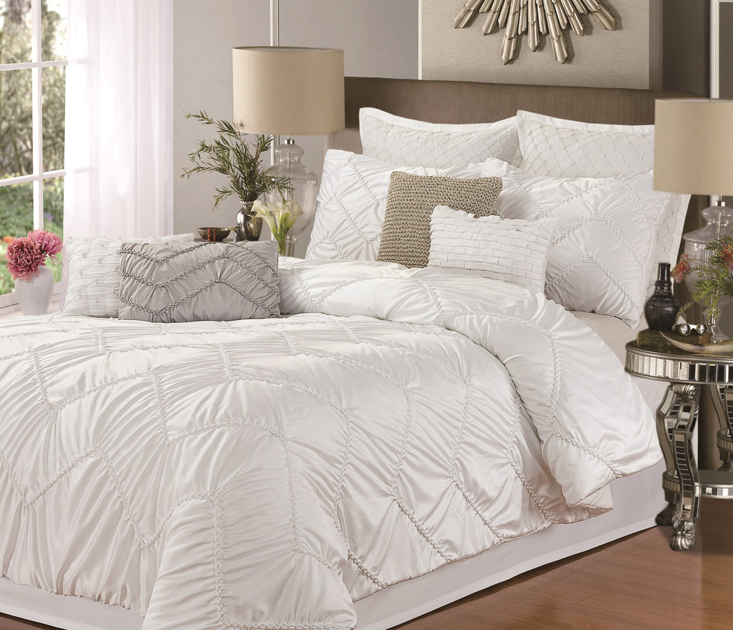 Chic Home Ella 9-piece Bed in a Bag Comforter Set with 4-piece sheet set, King Size, White; Sheet Set, Bedskirt, Shams and Decorative Pillow Included