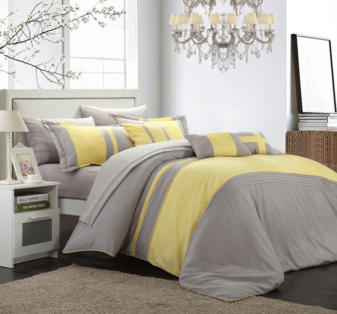 Chic Home Sheila 10-Piece Color Block Bed In A Bag Comforter Set, King, Yellow