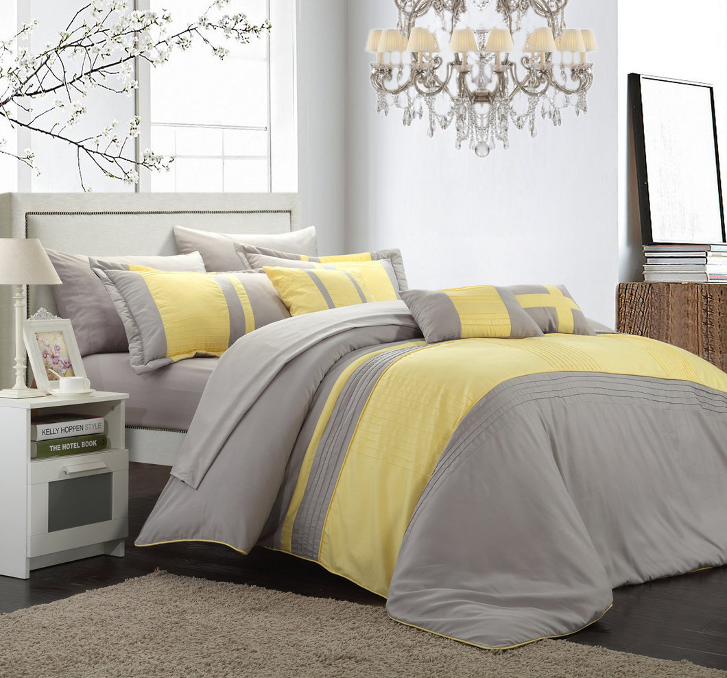 Chic Home Sheila 10-Piece Color Block Bed In A Bag Comforter Set, King, Yellow