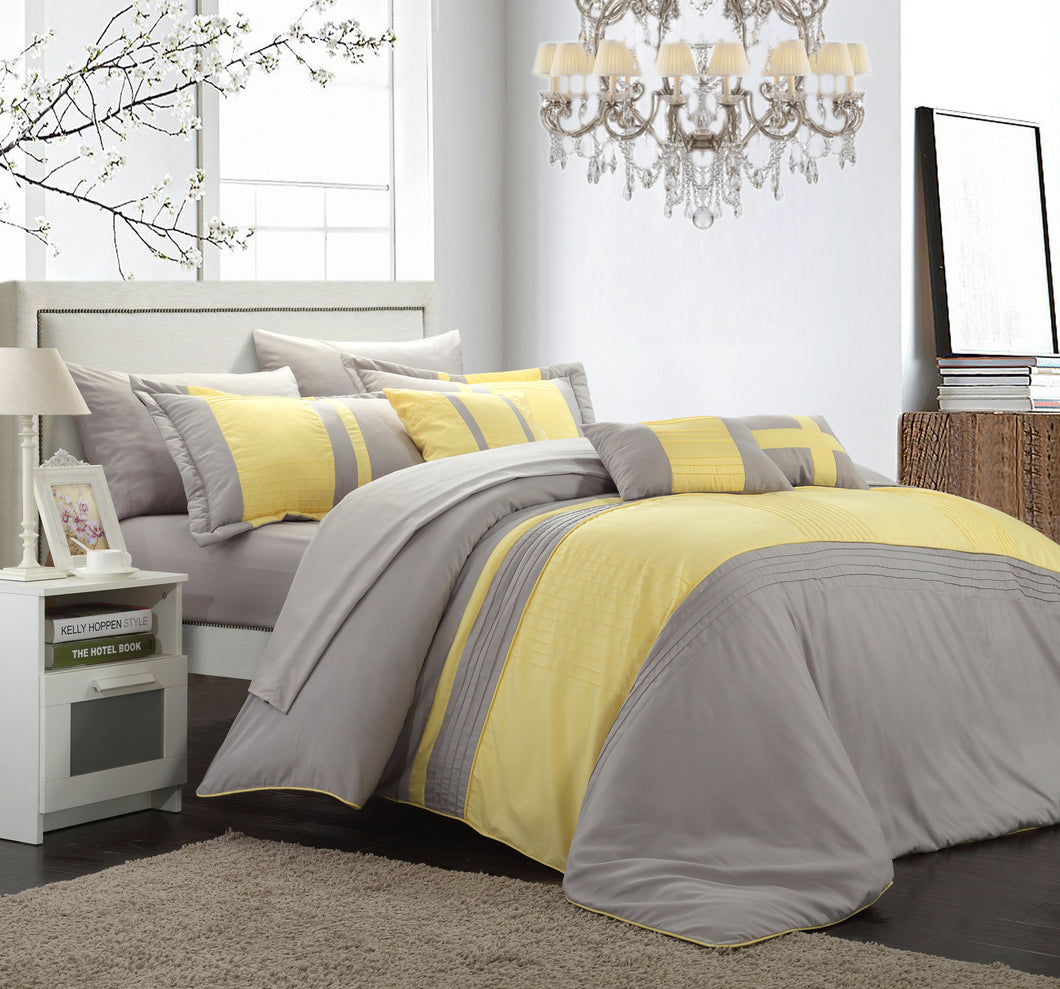 Chic Home Sheila 10-Piece Color Block Bed In A Bag Comforter Set, Queen, Yellow