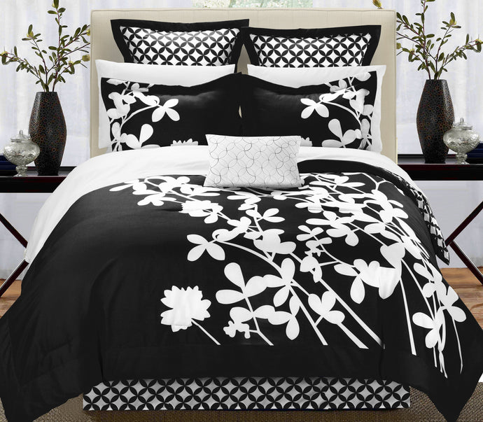 Chic Home Sire 11-Piece Comforter Set King Size, Black; Sheet Set, Bedskirt, Four Shams and Decorative Pillow Included