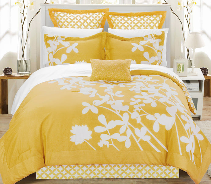 Chic Home Sire 11-Piece Comforter Set King Size, Yellow; Sheet Set, Bedskirt, Four Shams and Decorative Pillow Included
