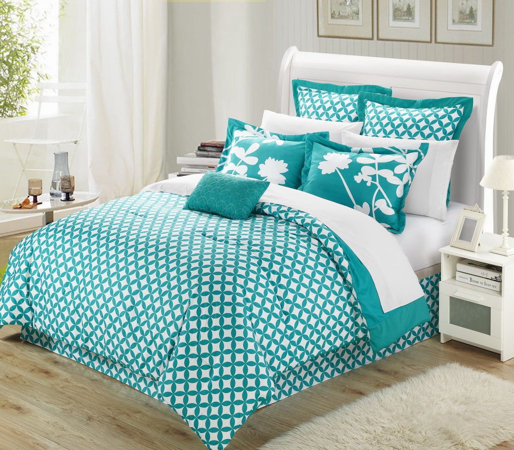 Chic Home Sire 11-Piece Comforter Set Queen Size, Turquoise; Sheet Set, Bedskirt, Four Shams and Decorative Pillow Included