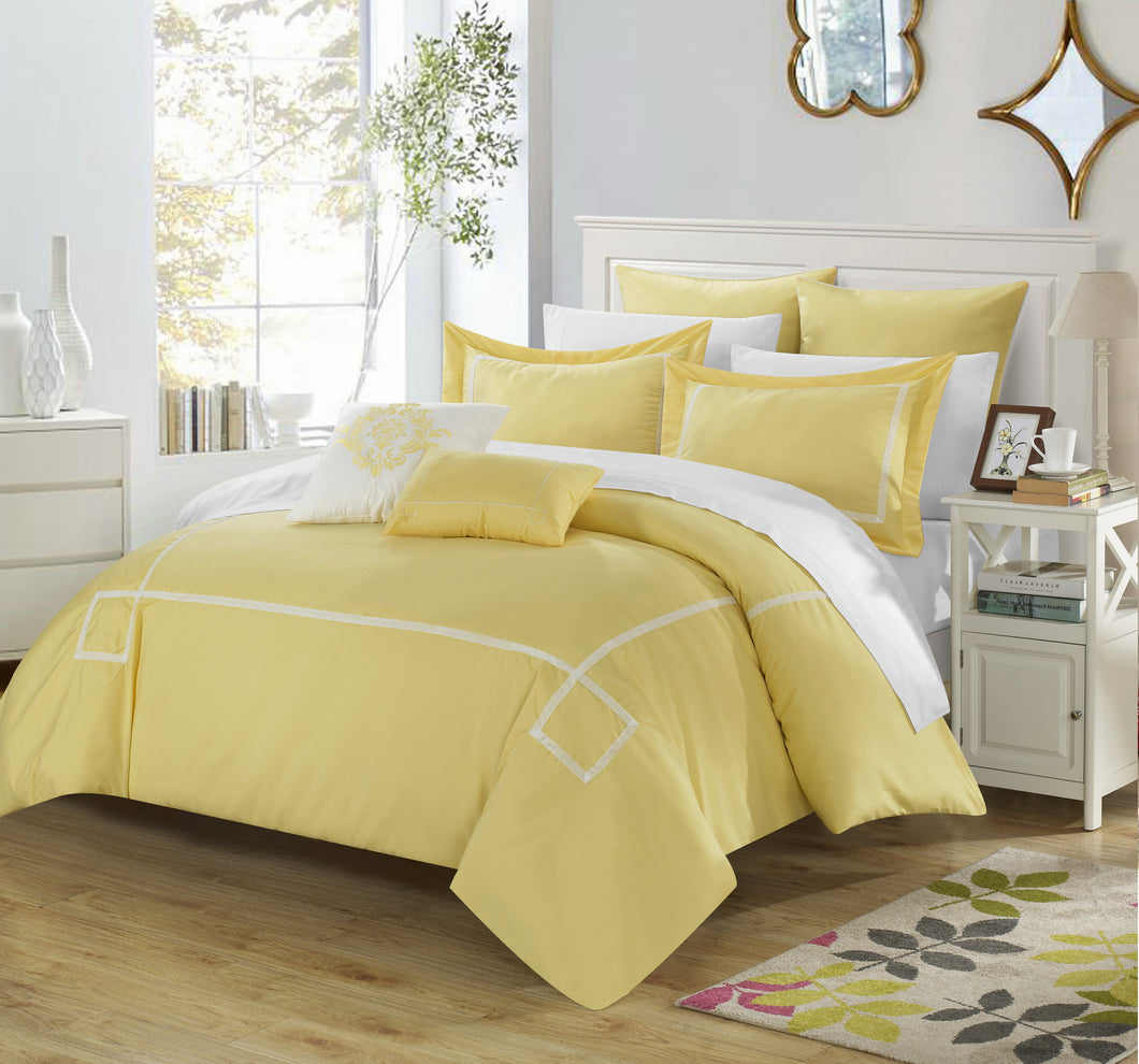 Chic  Home Wilma Yellow 11-Piece Bed in a Bag Embroidered Comforter Set with 4 Piece Sheet Set King size