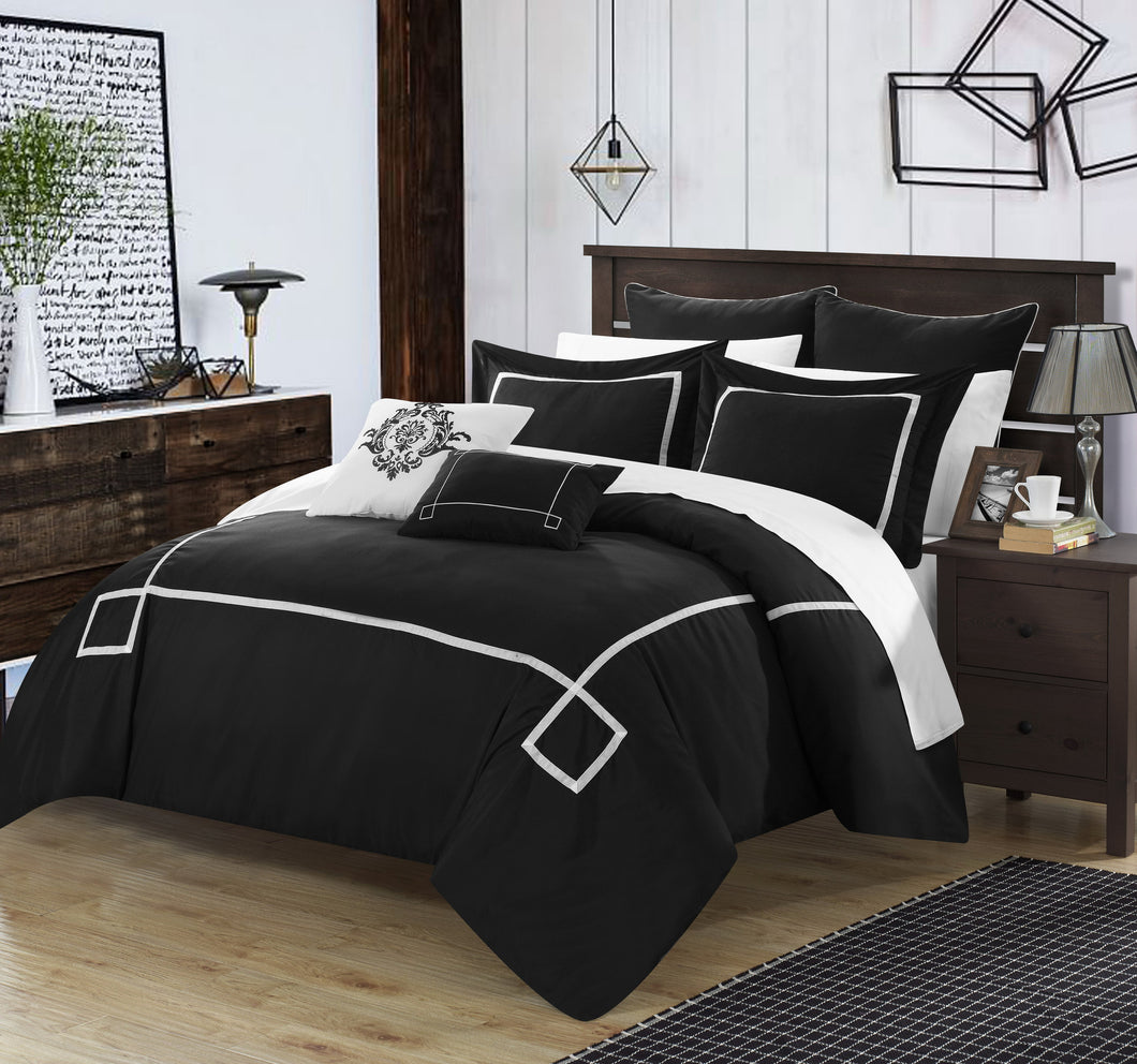 Chic  Home Wilma Black 11-Piece Bed in a Bag Embroidered Comforter Set with 4 Piece Sheet Set King size