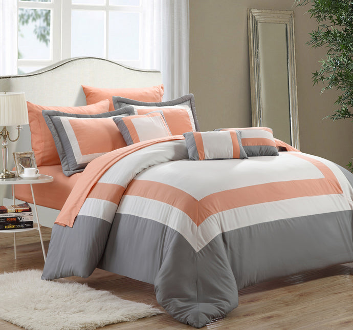 Chic Home Dylan 10-Piece Bed in a Bag Comforter Set, Brushed Microfiber, King, Peach; Shams, Decorative Pillows and Sheet Set Included