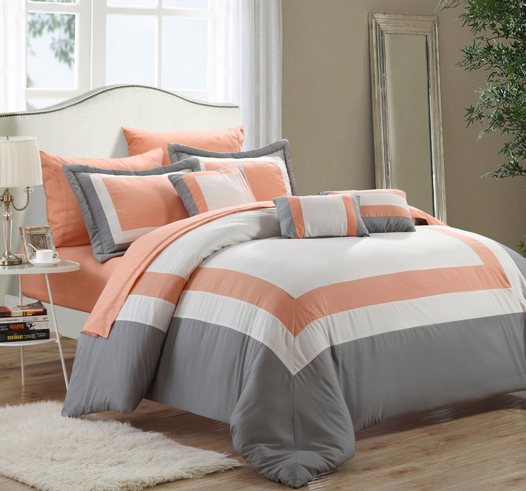Chic Home Dylan 10-Piece Bed in a Bag Comforter Set, Brushed Microfiber, King, Peach; Shams, Decorative Pillows and Sheet Set Included