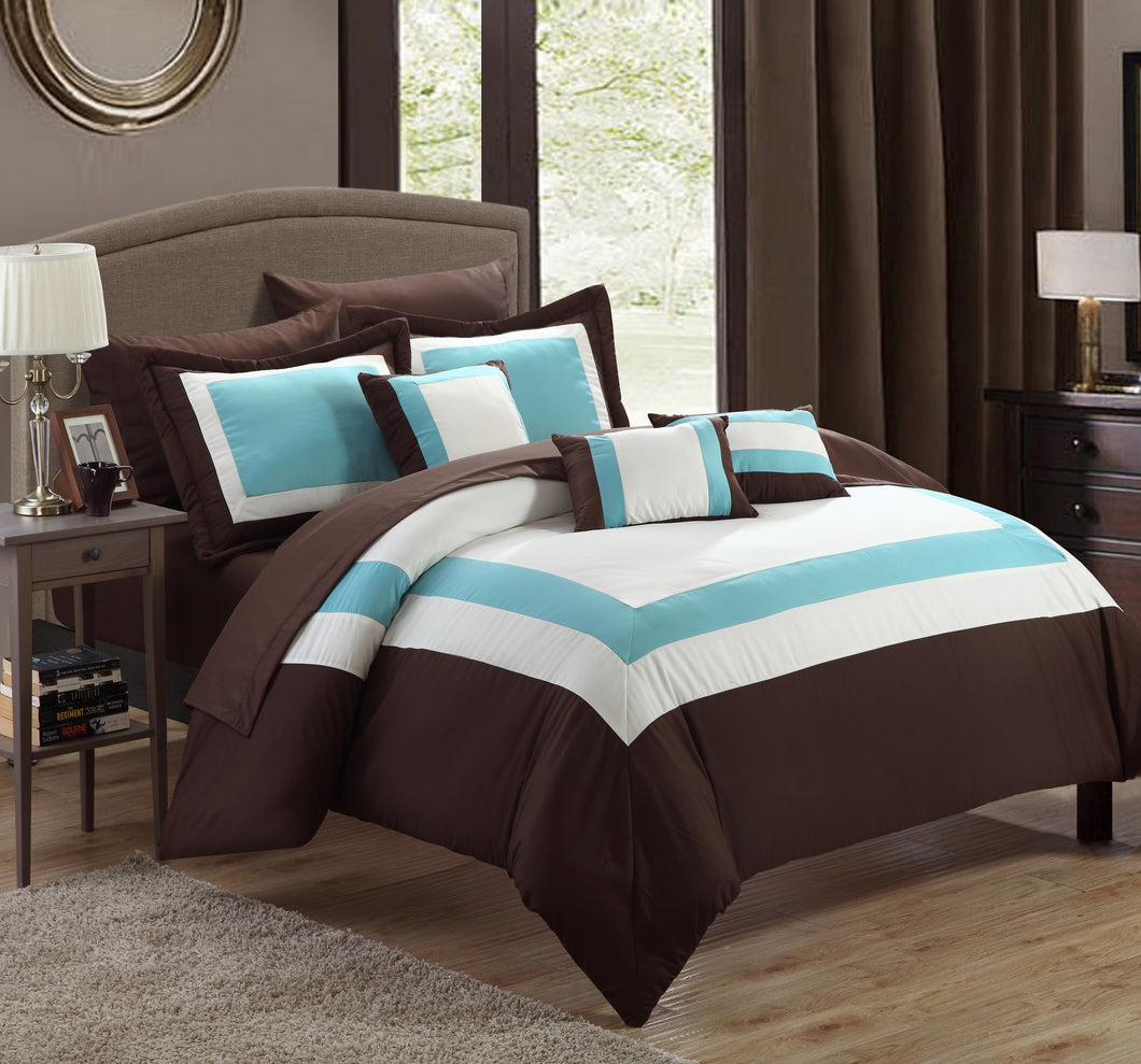 Chic Home Dylan 10-Piece Bed in a Bag Comforter Set, Brushed Microfiber, Queen, Brown; Shams, Decorative Pillows and Sheet Set Included