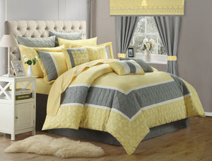 Chic Home 25 Piece Ariane Duvet Covered Embroidered Room in a Bag Comforter Set, Sheet Set, Window Curtain Set,  King Yellow
