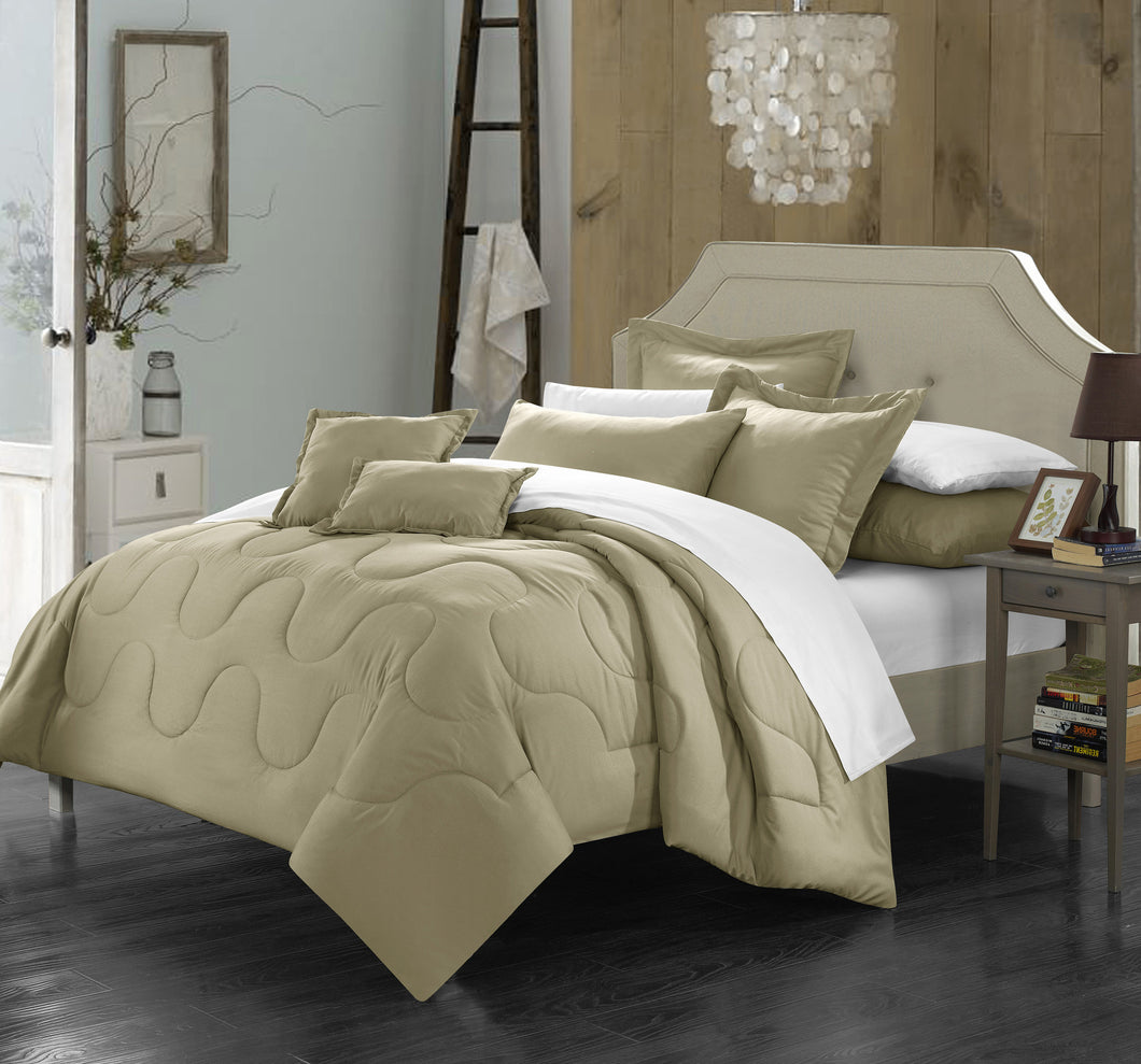 Chic Home 5 Piece Dinarelle Bedding Basics, Down Alternative Solid color complete bedding ensemble, Twin, Taupe
