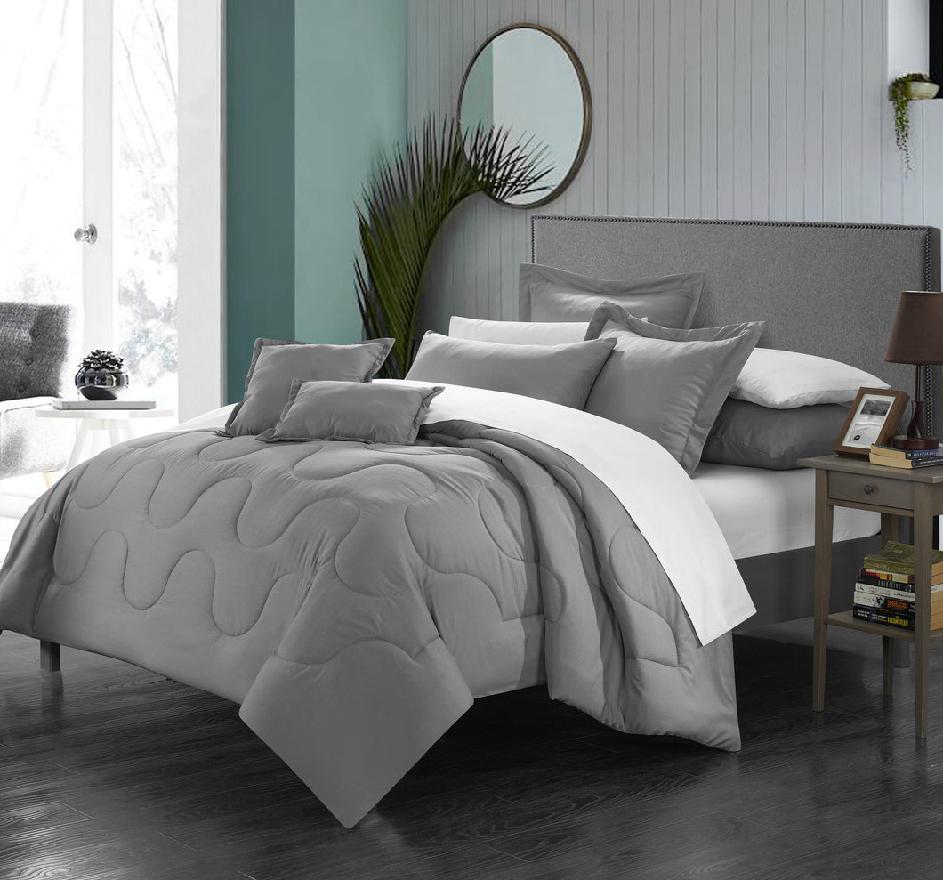 Chic Home 5 Piece Dinarelle Bedding Basics, Down Alternative Solid color complete bedding ensemble, Twin, Silver