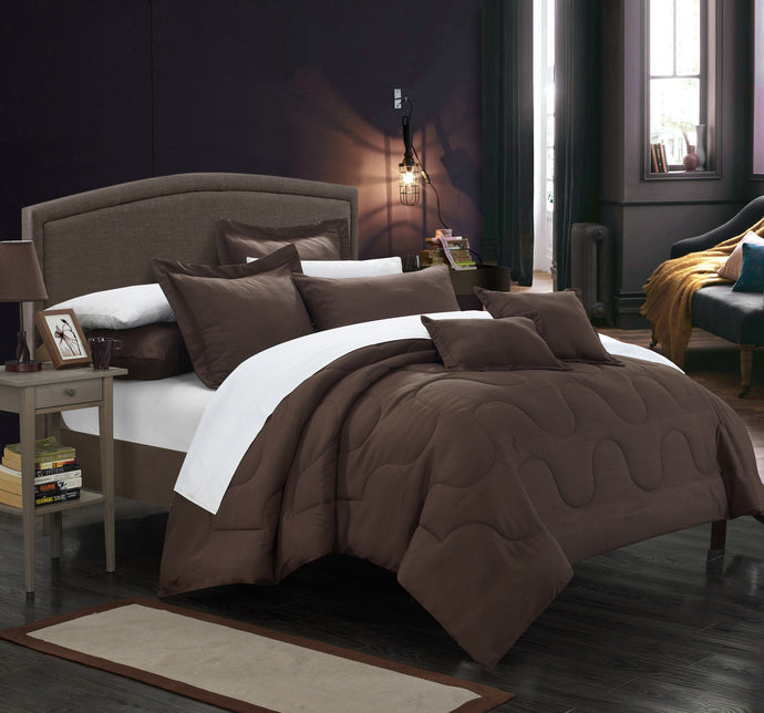 Chic Home 5 Piece Dinarelle Bedding Basics, Down Alternative Solid color complete bedding ensemble,Twin, Brown