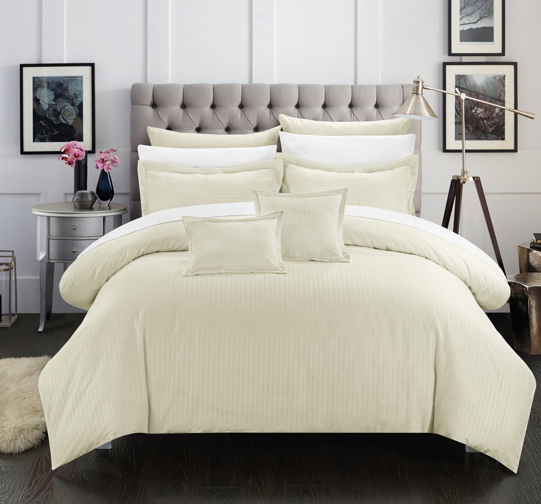 Chic Home 5 Piece Kanya Down Alternative Jacquard Striped Comforter Set, Bedding Basics, Twin, Beige
