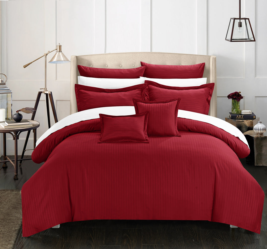 Chic Home 5 Piece Kanya Down Alternative Jacquard Striped Comforter Set, Bedding Basics, Twin, Burgundy