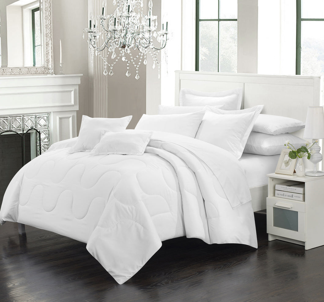 Chic Home 7 Piece Dinarelle Bedding Basics, Down Alternative Solid color complete bedding ensemble, King, White