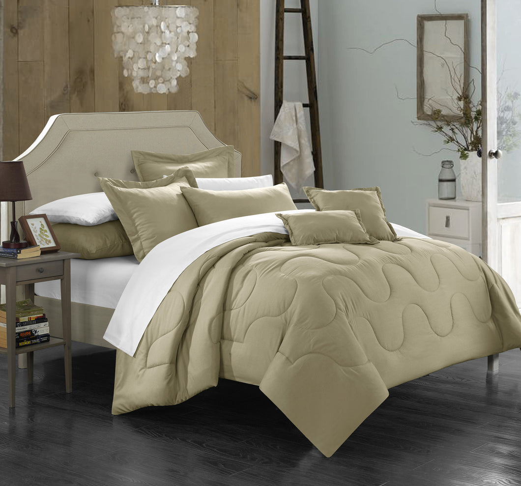 Chic Home 7 Piece Dinarelle Bedding Basics, Down Alternative Solid color complete bedding ensemble, King, Taupe