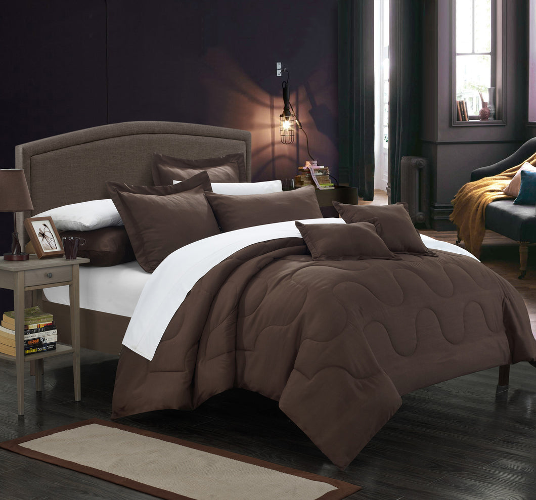 Chic Home 11 Piece Dinarelle Bedding Basics, Down Alternative Solid color complete bedding ensemble, King, Brown