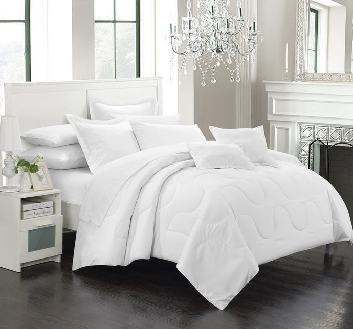 Chic Home 11 Piece Dinarelle Bedding Basics, Down Alternative Solid color complete bedding ensemble, Full/Queen, White
