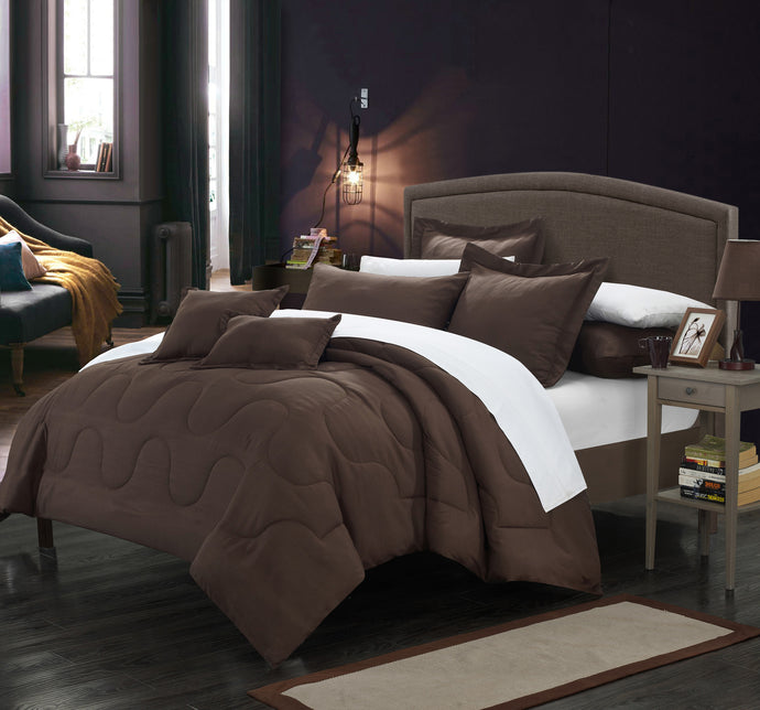 Chic Home 7 Piece Dinarelle Bedding Basics, Down Alternative Solid color complete bedding ensemble, Full/Queen, Brown