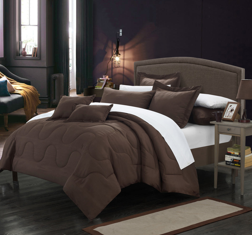 Chic Home 7 Piece Dinarelle Bedding Basics, Down Alternative Solid color complete bedding ensemble, Full/Queen, Brown