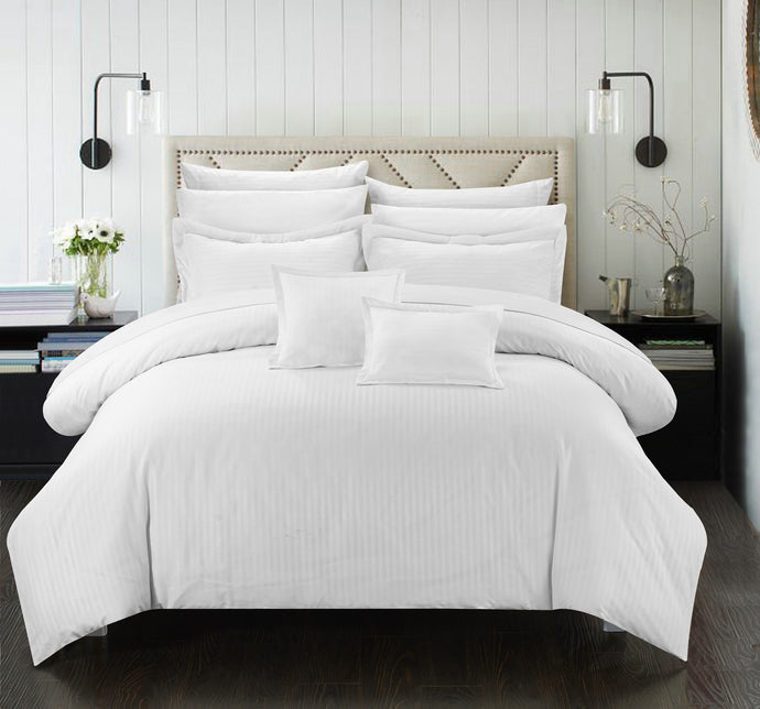 Chic Home 7 Piece Kanya Down Alternative Jacquard Striped Comforter Set, Bedding Basics, King, White