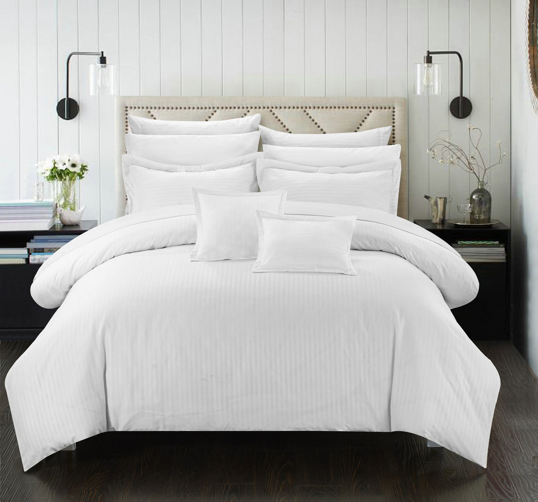 Chic Home 7 Piece Kanya Down Alternative Jacquard Striped Comforter Set, Bedding Basics, King, White