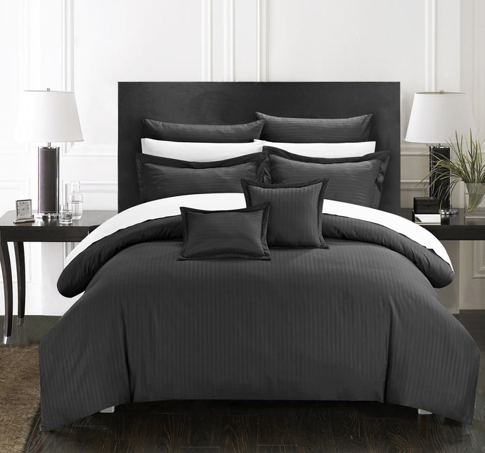 Chic Home 7 Piece Kanya Down Alternative Jacquard Striped Comforter Set, Bedding Basics, King, Black
