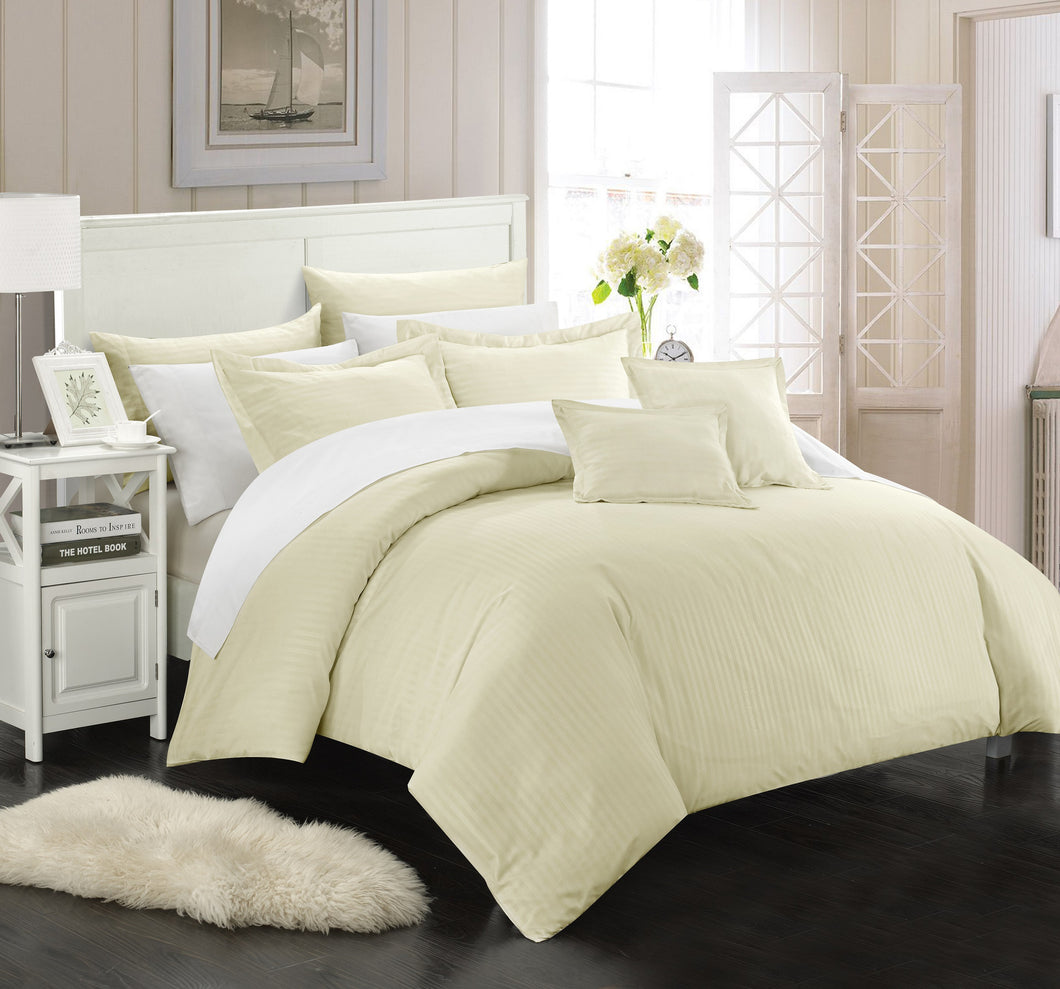 Chic Home 7 Piece Kanya Down Alternative Jacquard Striped Comforter Set, Bedding Basics, Full/Queen, Beige