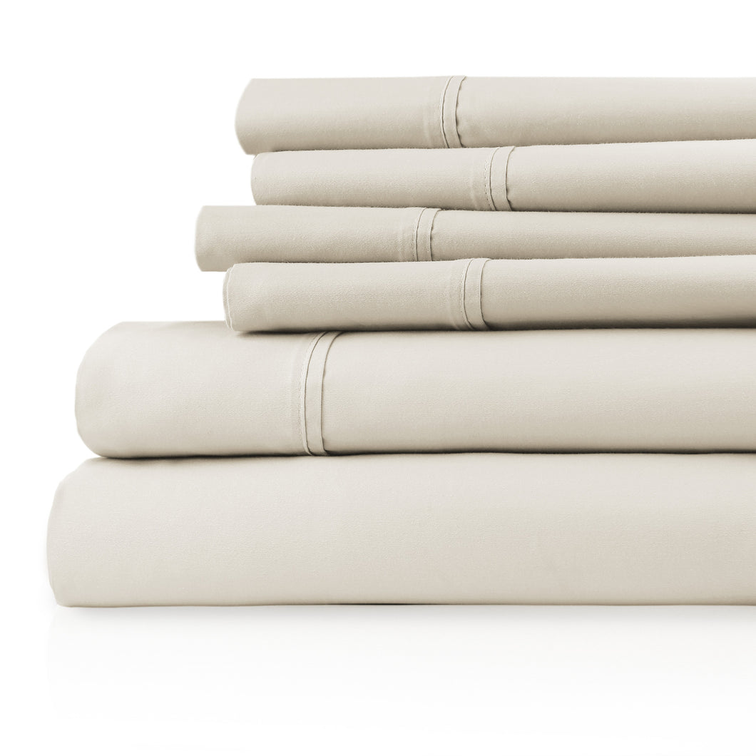 Capri 1200tc Cotton Sheets - Queen - 6pc in Pebble