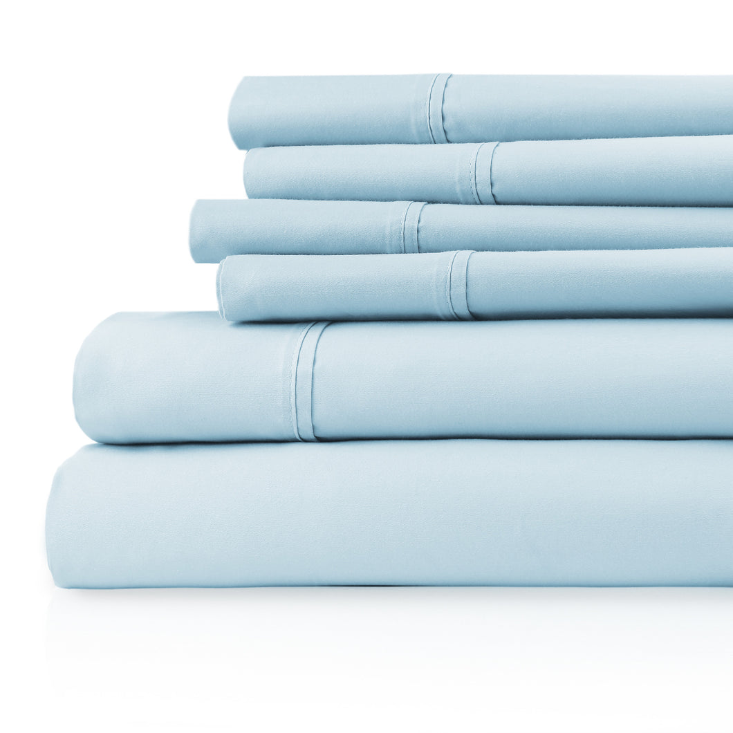 Capri 1200tc Cotton Sheets - Queen - 6pc in Sky Blue
