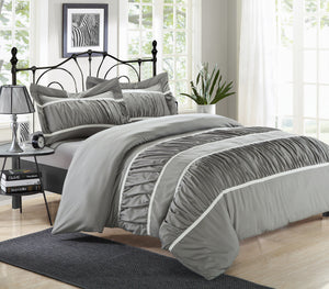 Chic Home Besily Silver 3-piece Bedding Ruffled Duvet Cover Set Queen size