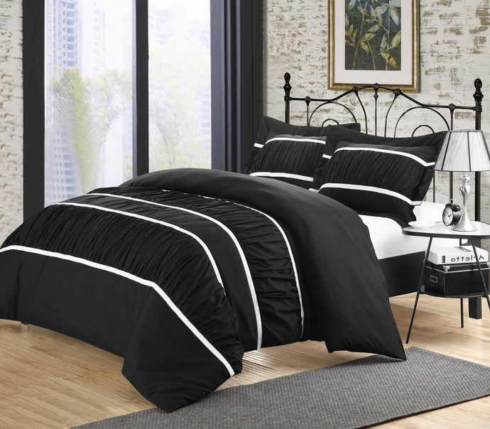 Chic Home Besily Black 3-piece Bedding Ruffled Duvet Cover Set Queen size