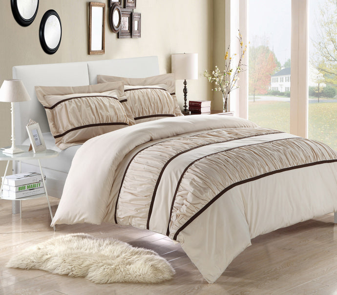 Chic Home Besily Beige 3-piece Bedding Ruffled Duvet Cover Set Queen size