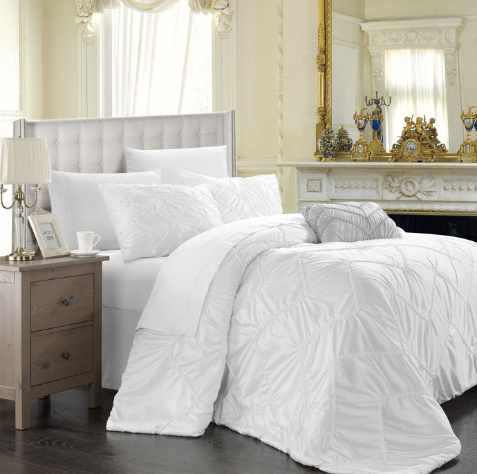 Chic Home Ella 4-piece Duvet Cover Set, King Size, White, Shams and Decorative Pillow Included