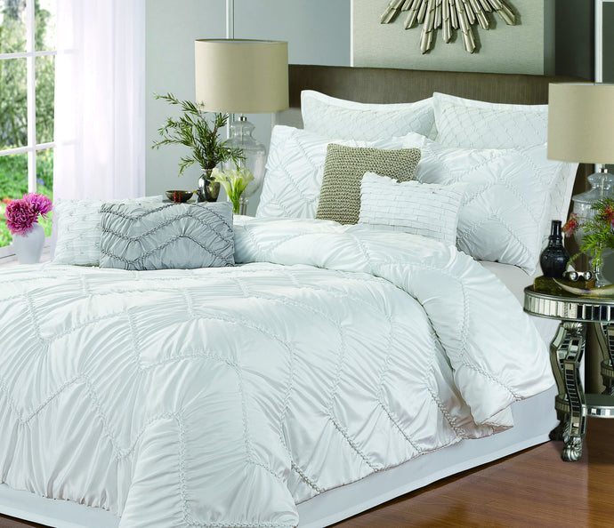 Chic Home Ella 8-piece Duvet Cover Set, King Size, White; Sheet Set, Shams and Decorative Pillow Included