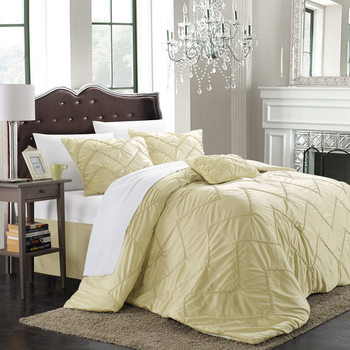 Chic Home Ella 4-piece Duvet Cover Set, Queen Size, Champagne, Shams and Decorative Pillow Included