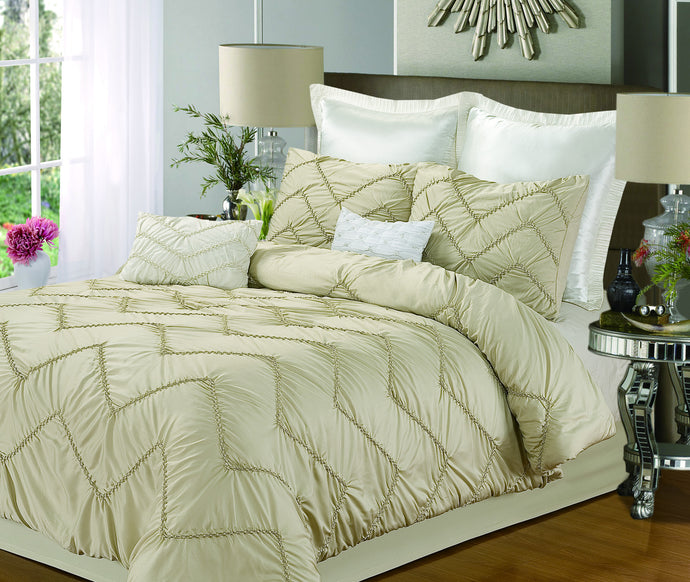 Chic Home Ella 8-piece Duvet Cover Set, Queen Size, Champagne; Sheet Set, Shams and Decorative Pillow Included