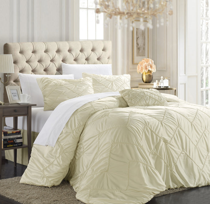 Chic Home Ella 4-piece Duvet Cover Set, Queen Size, Beige, Shams and Decorative Pillow Included