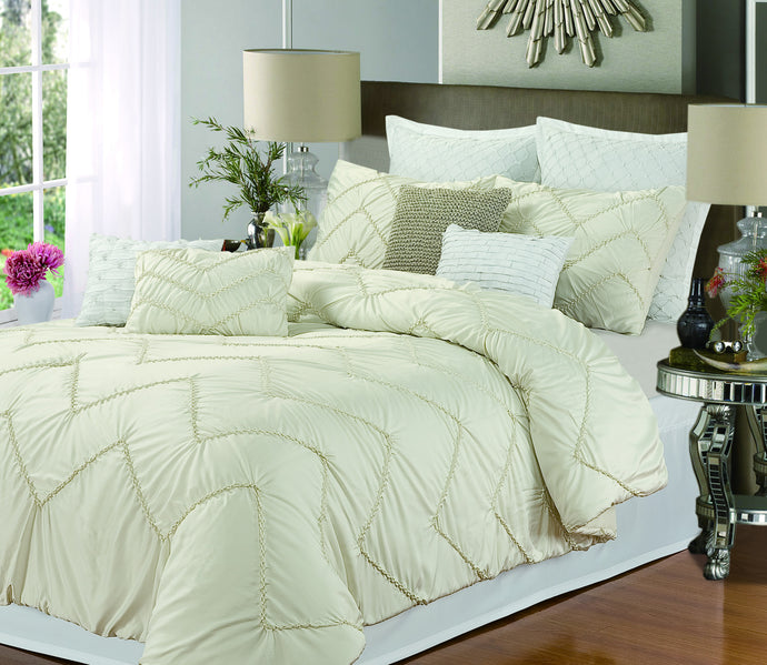Chic Home Ella 8-piece Duvet Cover Set, Queen Size, Beige; Sheet Set, Shams and Decorative Pillow Included