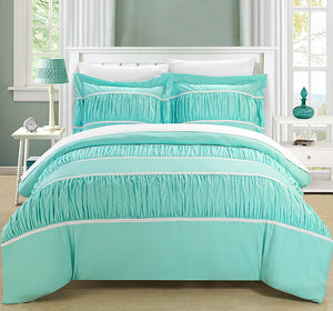 Chic Home 7 Piece Besily Pleats and Ruffled Duvet Cover Set, King, Aqua