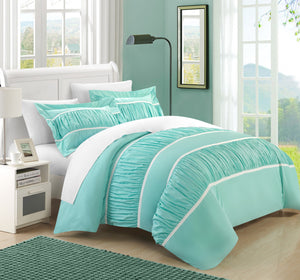 Chic Home 7 Piece Besily Pleats and Ruffled Duvet Cover Set, Queen, Aqua