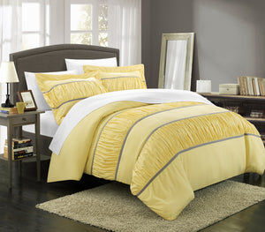 Chic Home 7 Piece Besily Pleats and Ruffled Duvet Cover Set, Queen, Yellow