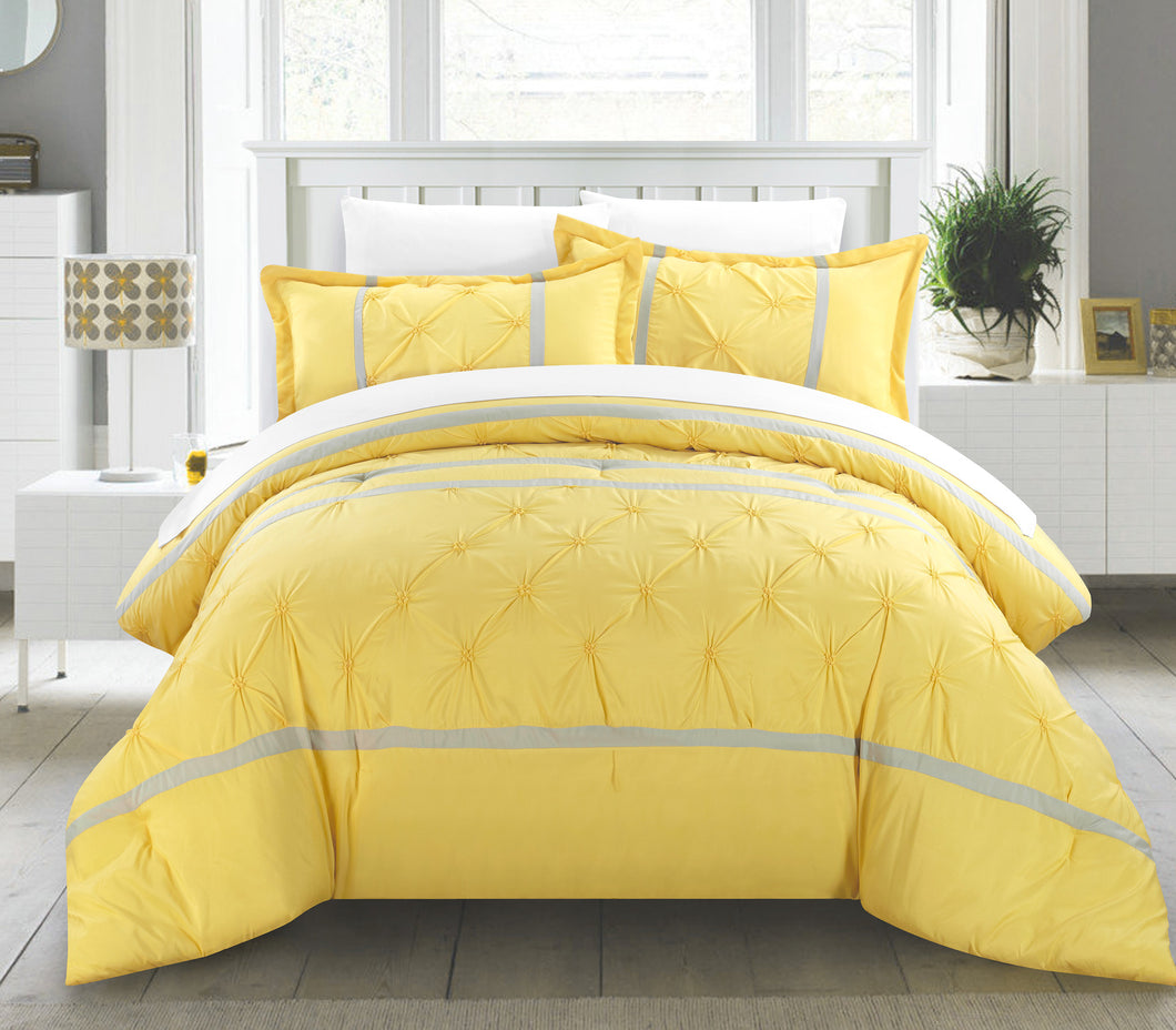 Chic Home 3 piece Nica pinch pleat pintuck Duvet cover and Shams Set, King, Yellow
