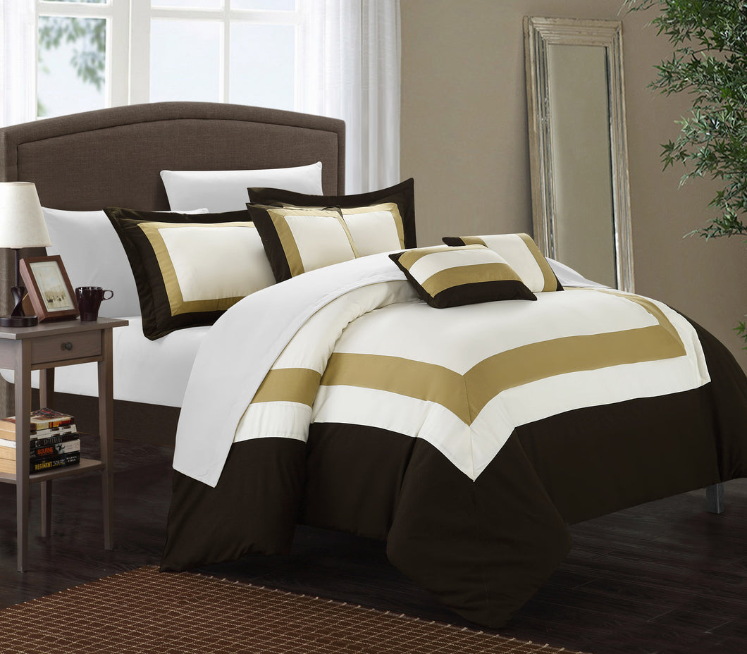Chic Home 10 Piece Dylan Pieced Color Block Bed in a Bag Comforter Set,  King Gold with Sheet Set