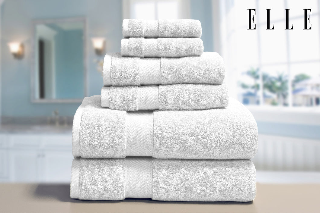 ELLE 100% Cotton 6pc Towel Set in White