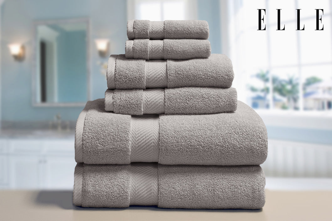 ELLE 100% Cotton 6pc Towel Set in Grey