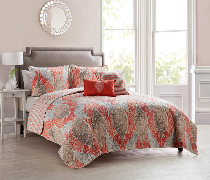 Emerald Paisley 5 Piece Full In Coral