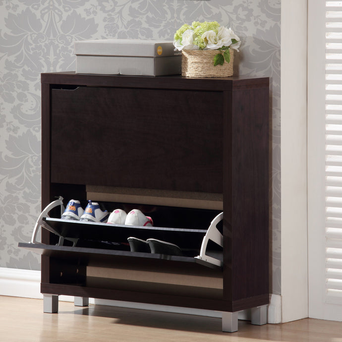 Baxton Studio Simms Dark Brown Modern Shoe Cabinet - 2 Compartment