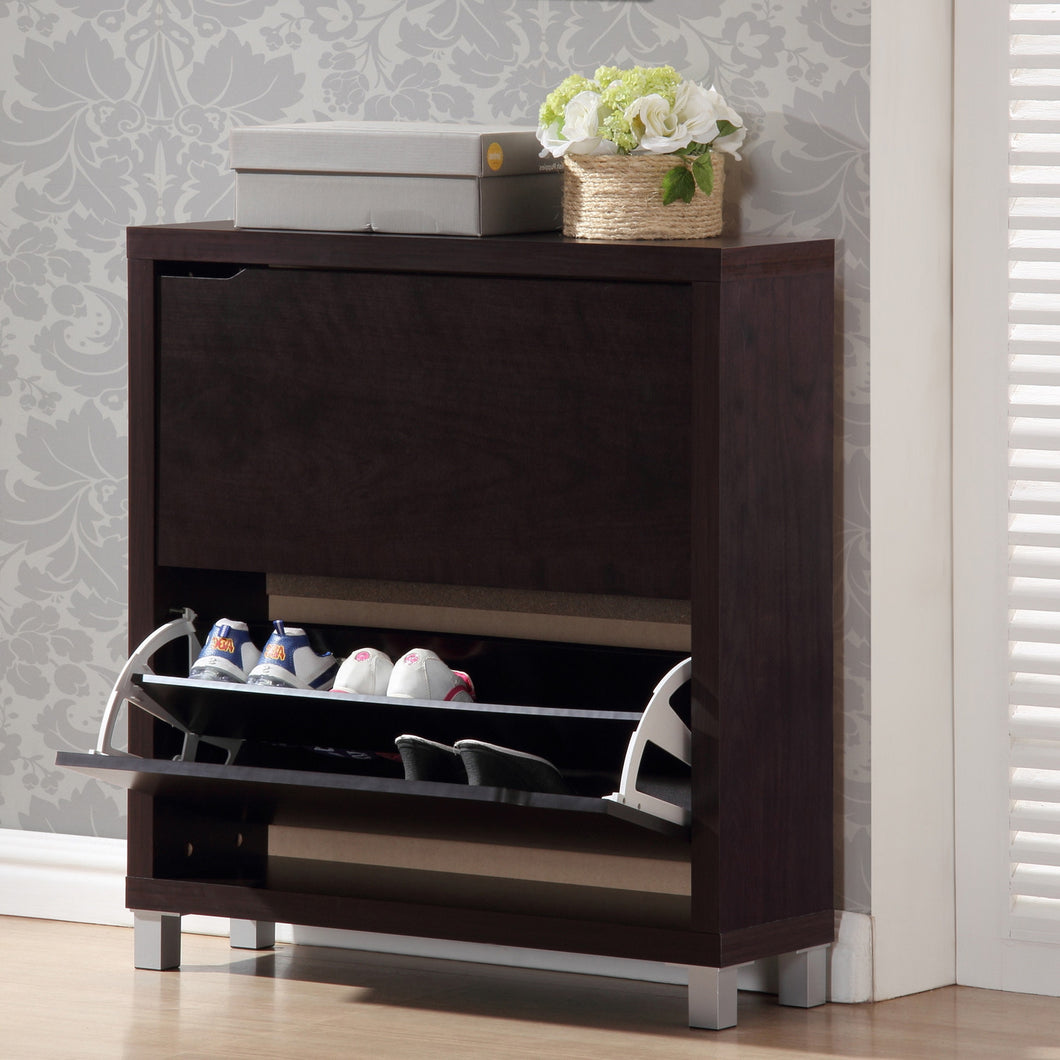 Baxton Studio Simms Dark Brown Modern Shoe Cabinet - 2 Compartment